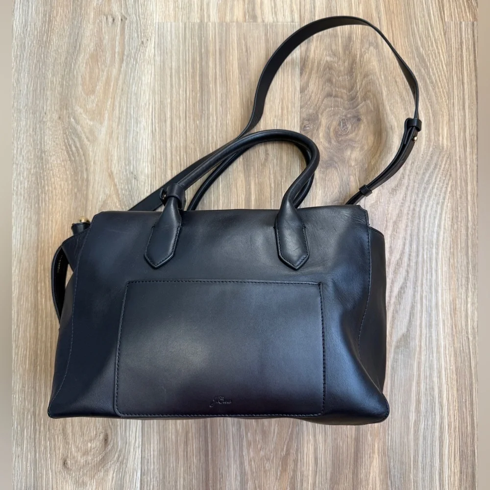 J.Crew Black Leather Satchel MES Monogram EUC